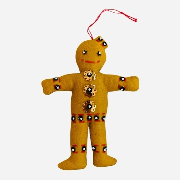 Handmade Ornament Ginger Bread Man Felted Stuffed Christmas Xmas Tree Ornament - Picture 2 of 3